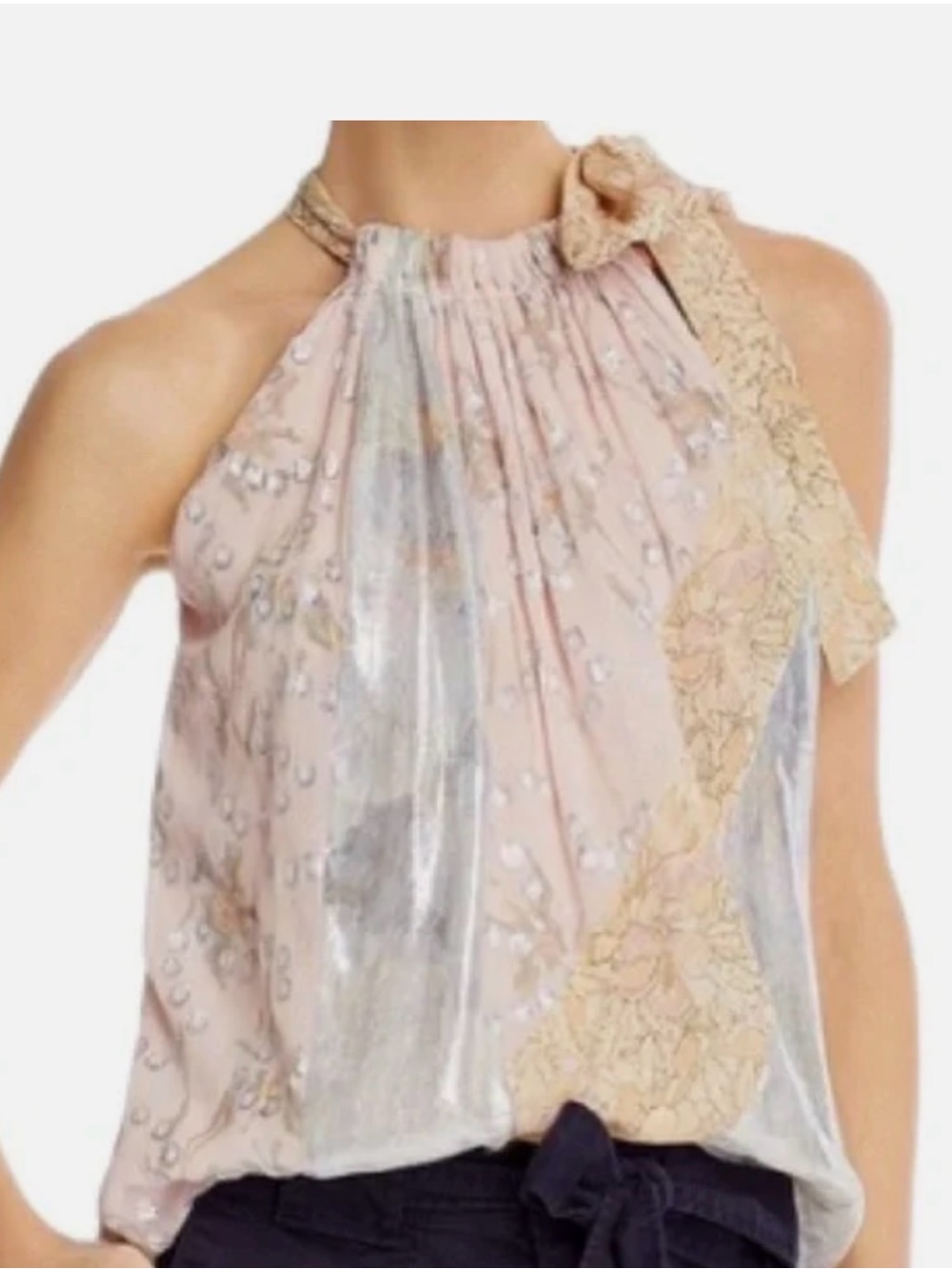 Rebecca Taylor Blush Pink Lace-Trim Halter Camisole